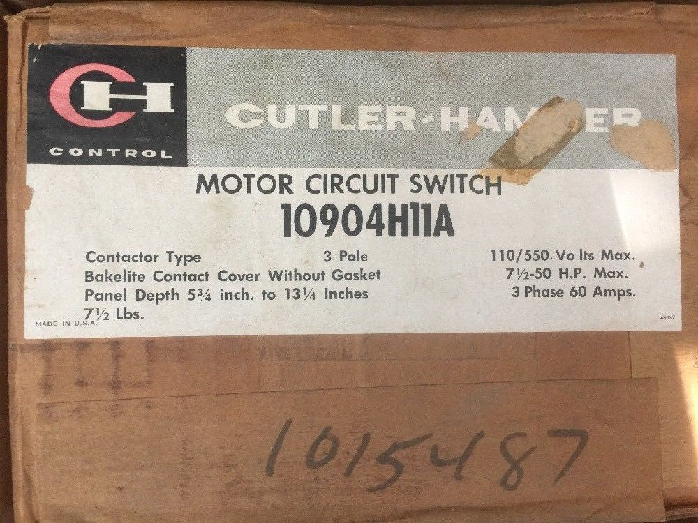 CUTLER HAMMER 10904H11A MOTOR CIRCUIT SWITCH 110/550 VOLTS MAX 7 1/2-50 HP MAX0