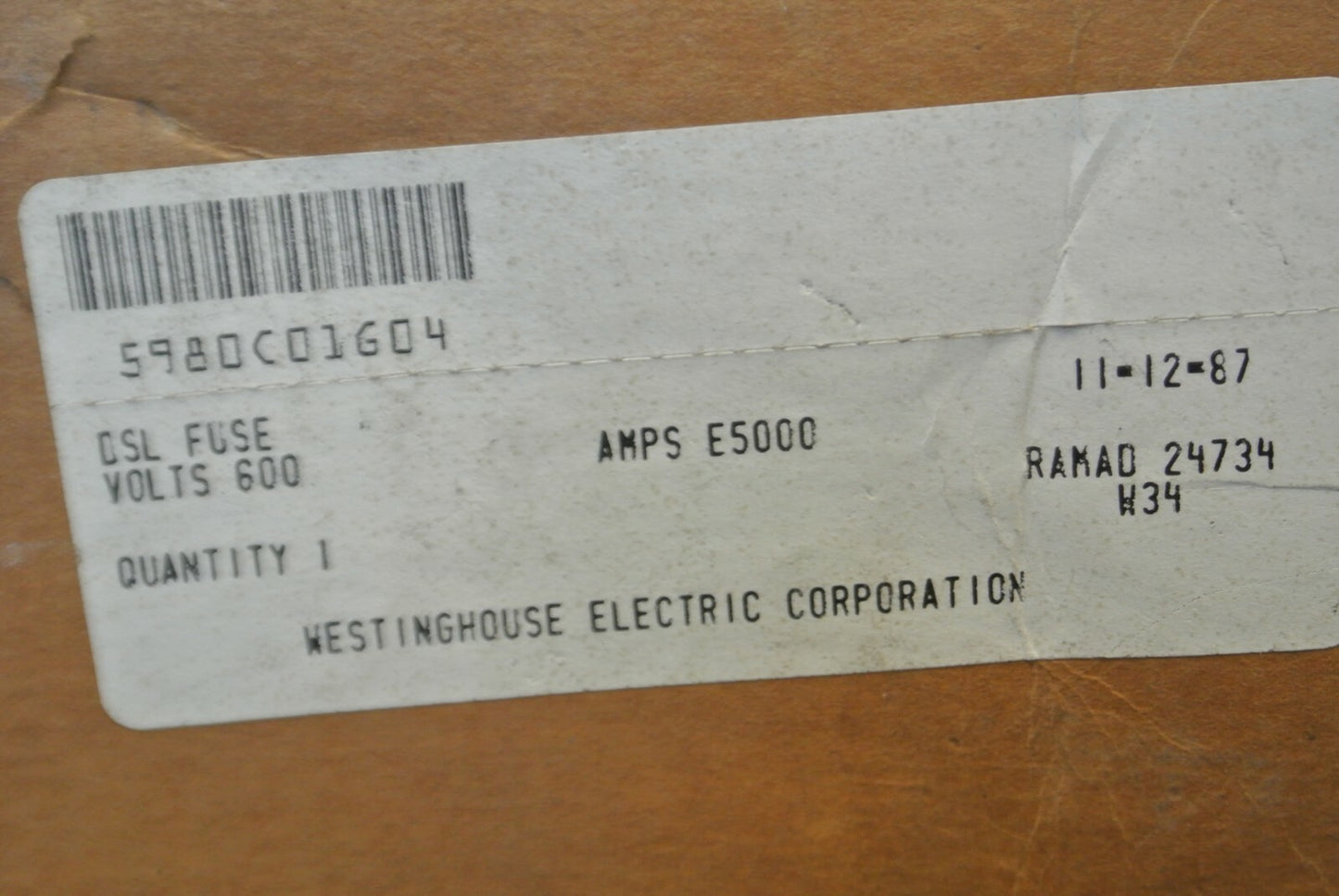 WESTINGHOUSE 5980C01G04 / 6DSL-F5000 DSL TRUCK FUSE / 5000A / 600V5