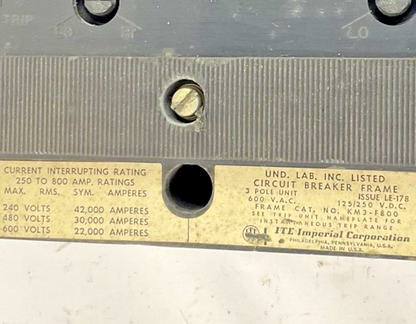 ITE KM3-F800 CIRCUIT BREAKER 400A 600VAC 125/250VDC 3POLE1