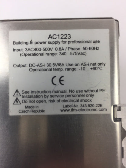 IFM AC1223 POWER SUPPLY INPUT 3AC400-500V 0.8A/PHASE OUTPUT DC-AS-i 30.5V/8A1
