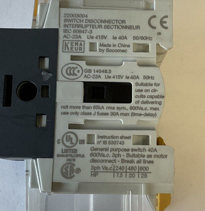SOCOMEC SIRCO M 40 LOAD BREAK SWITCH 40A 50-60HZ6