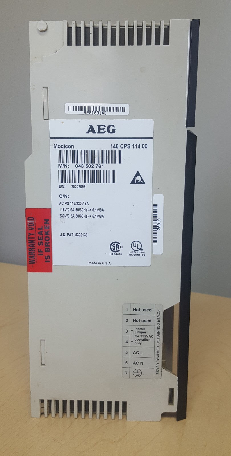 MODICON POWER SUPPLY MODULE 140CPS11400 8AMP 115/230VAC2