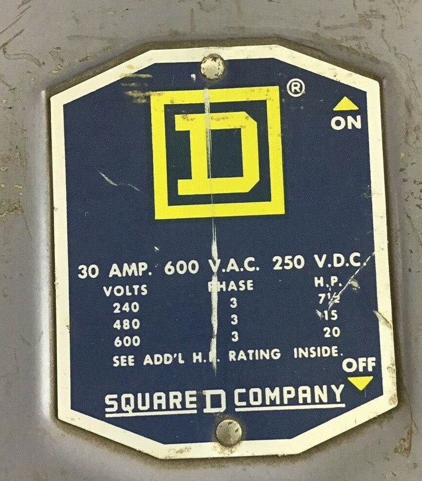 SQUARE D H-81251 SAFETY SWITCH SER.A3 30A 250V 1