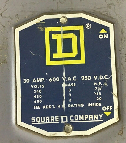 SQUARE D H-81251 SAFETY SWITCH SER.A3 30A 250V 1
