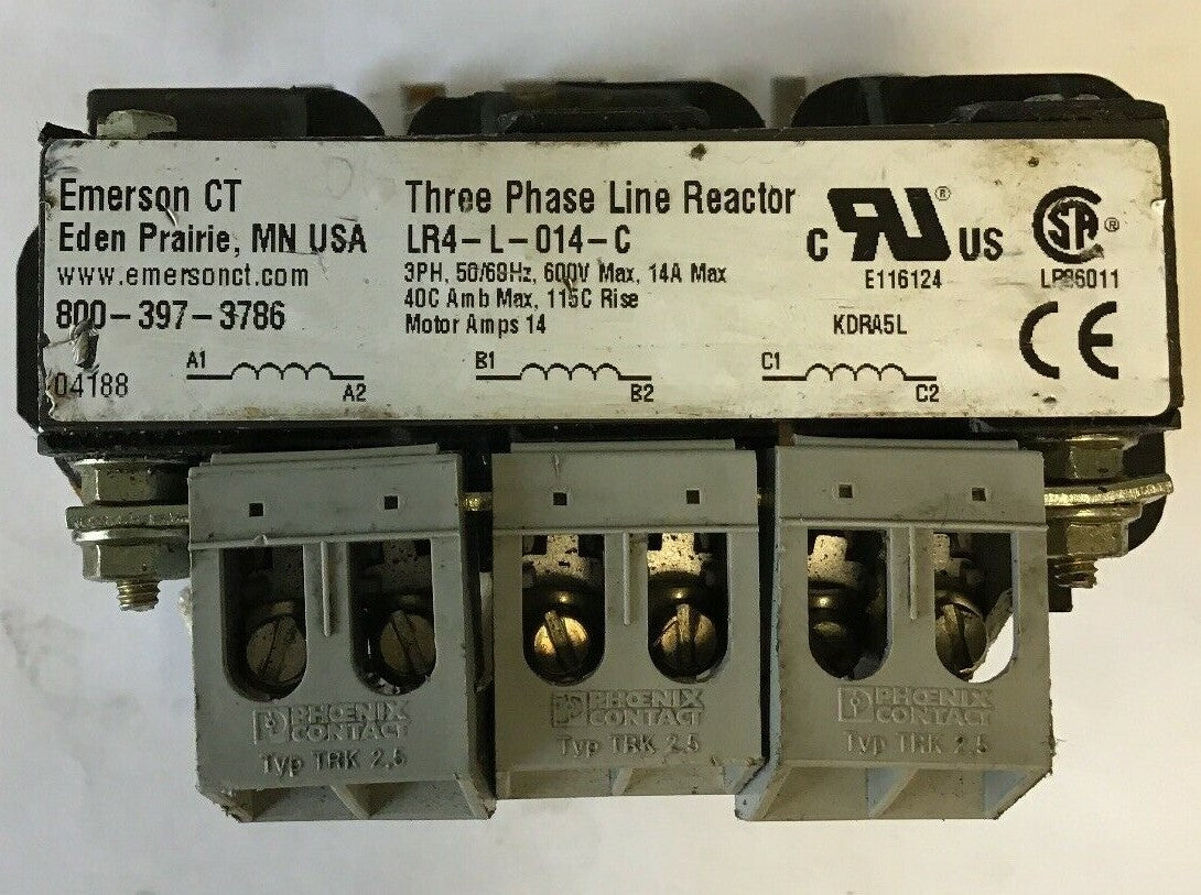 EMERSON LR4-L-014-C THREE PHASE LINE REACTOR 3PH,50/60HZ, 600V MAX 14A MAX 0