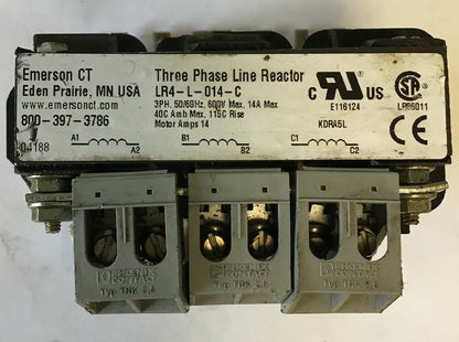 EMERSON LR4-L-014-C THREE PHASE LINE REACTOR 3PH,50/60HZ, 600V MAX 14A MAX 0