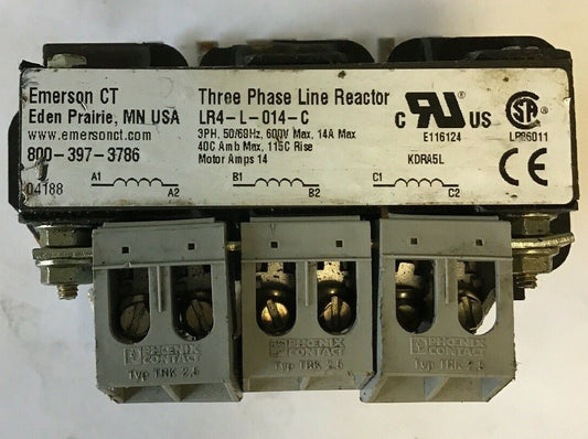 EMERSON LR4-L-014-C THREE PHASE LINE REACTOR 3PH,50/60HZ, 600V MAX 14A MAX 0