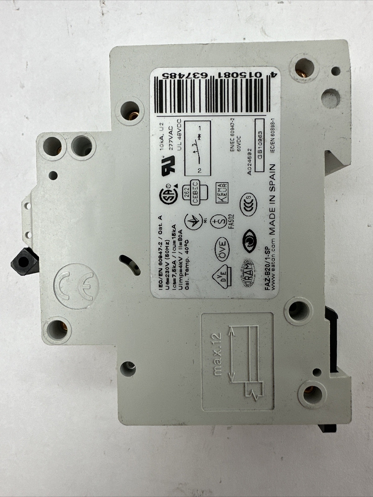 EATON FAZ-B20/1-SP CIRCUIT BREAKER 20A 230/400VAC 240/415VAC 1POLE1