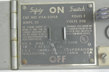 ITE/GOULD V2A2211LR VACU-BREAK FUSIBLE PANELBOARD SWITCH 250V 30A 2POLE1