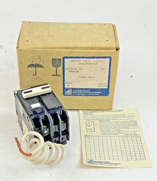 CROUSE-HINDS - EP240GF - 1" PER POLE, 40 A, 240 VAC-GROUND FAULT CIRCUIT BREAKER0