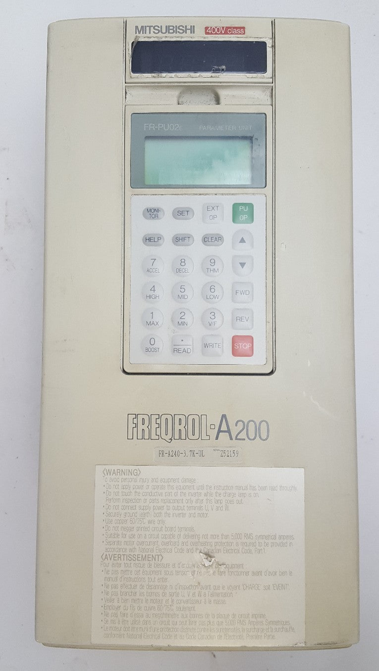 MITSUBISHI FR-A240-3.7K-UL Inverter Drive, MITSUBISHI FREQROL A200 INVERTER 0