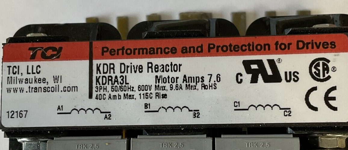 TCI KDRA3L KDR LINE DRIVE REACTOR MOTOR 7.6A 3PH 600V1