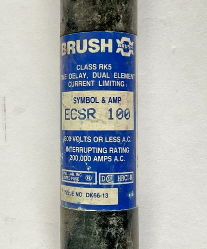 BRUSH ECSR100 FUSE 100A 600VAC 300VDC CLASS RK5***LOTOF2***1