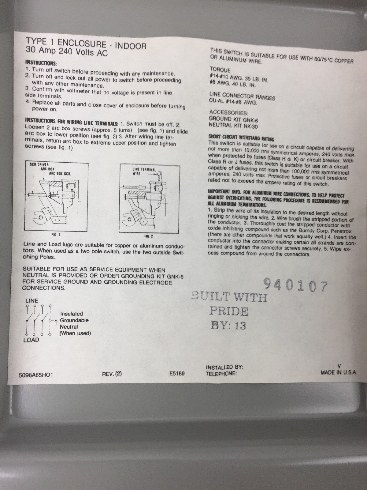 CHALLENGER HD321NFC HEAVY DUTY SAFETY SWITCH 30 AMP 240 VOLTS AC TYPE 1 INDOOR0