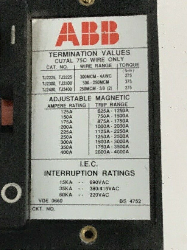 ABB UXAB 718530 R 999 300AMP CIRCUIT BREAKER  TYPE JS 500VDC/480VAC 2