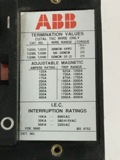 ABB UXAB 718530 R 999 300AMP CIRCUIT BREAKER  TYPE JS 500VDC/480VAC 2