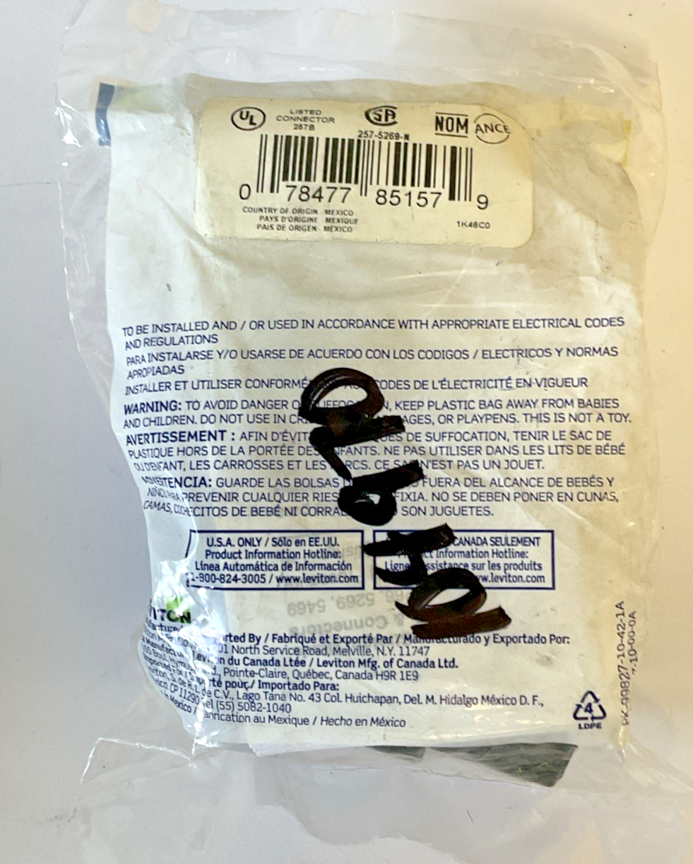 LEVITON 257-5269-N GROUND WIRE CONNECTOR 15A 125V 60HZ***LOTOF3***3