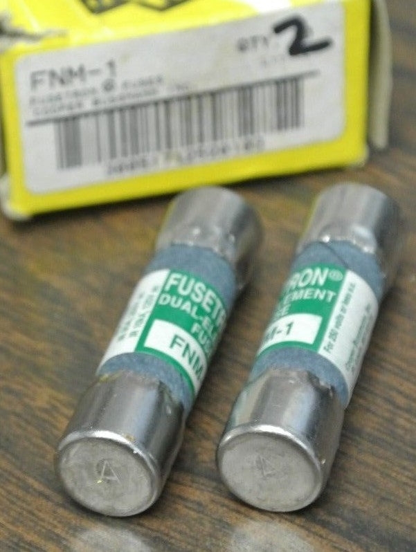 LOT of 2 / BUSS FNM-1 FUSETRON FUSES / 1A / 250V / NEW SURPLUS0