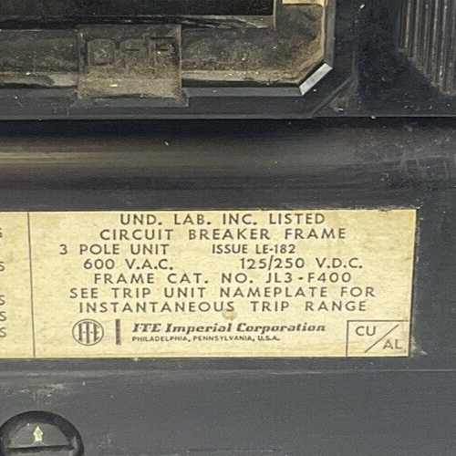 ITE JL3-F400 CIRCUIT BREAKER FRAME 400A 600VAC 125/250VDC 3POLE2