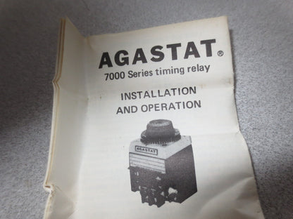 AGASTAT / TE CONNECTIVITY 7022SA ELECTROPNEUMATIC TIMING RELAY .1 to 1 SECOND 9