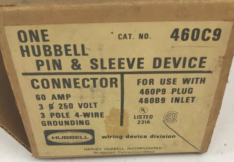 HUBBELL 460C9 PIN&SLEEVE 60AMP 250V 3POLE 4-WIRE GROUNDING1