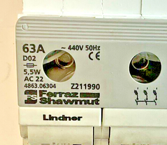 FERRAZ SHAWMUT Z211990 FUSE HOLDER 63A 5,5W 440VAC 50HZ1