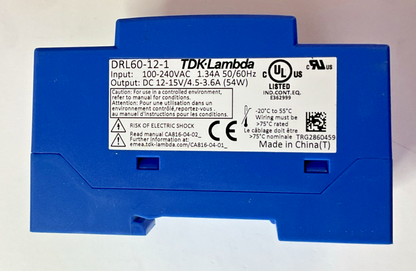 TDK-LAMBDA DRL60-12-1 POWER SUPPLY MODULE 240VAC 15VDC 50/60HZ 54W3