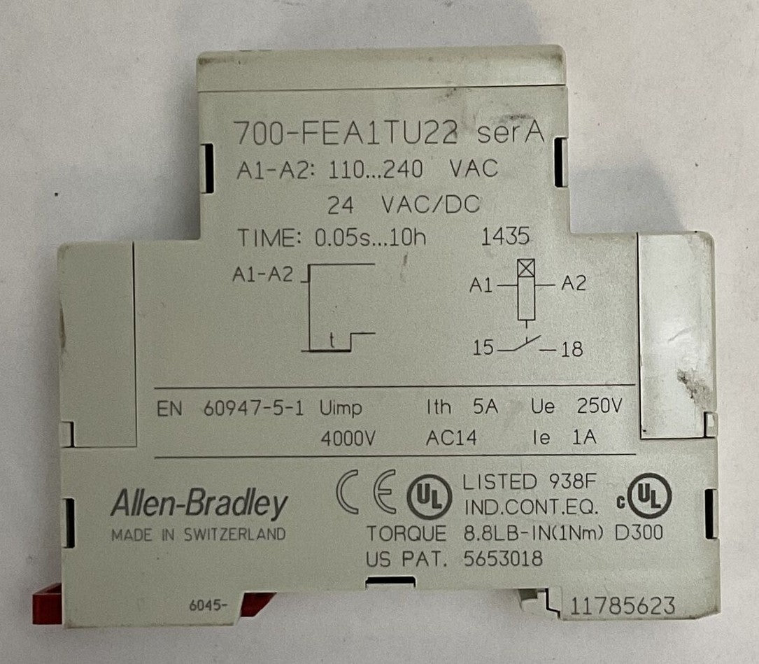 ALLEN BRADLEY 700-FEA1TU22 TIMER ON-DELAY SER A 110...120VAC 24VAC/DC1