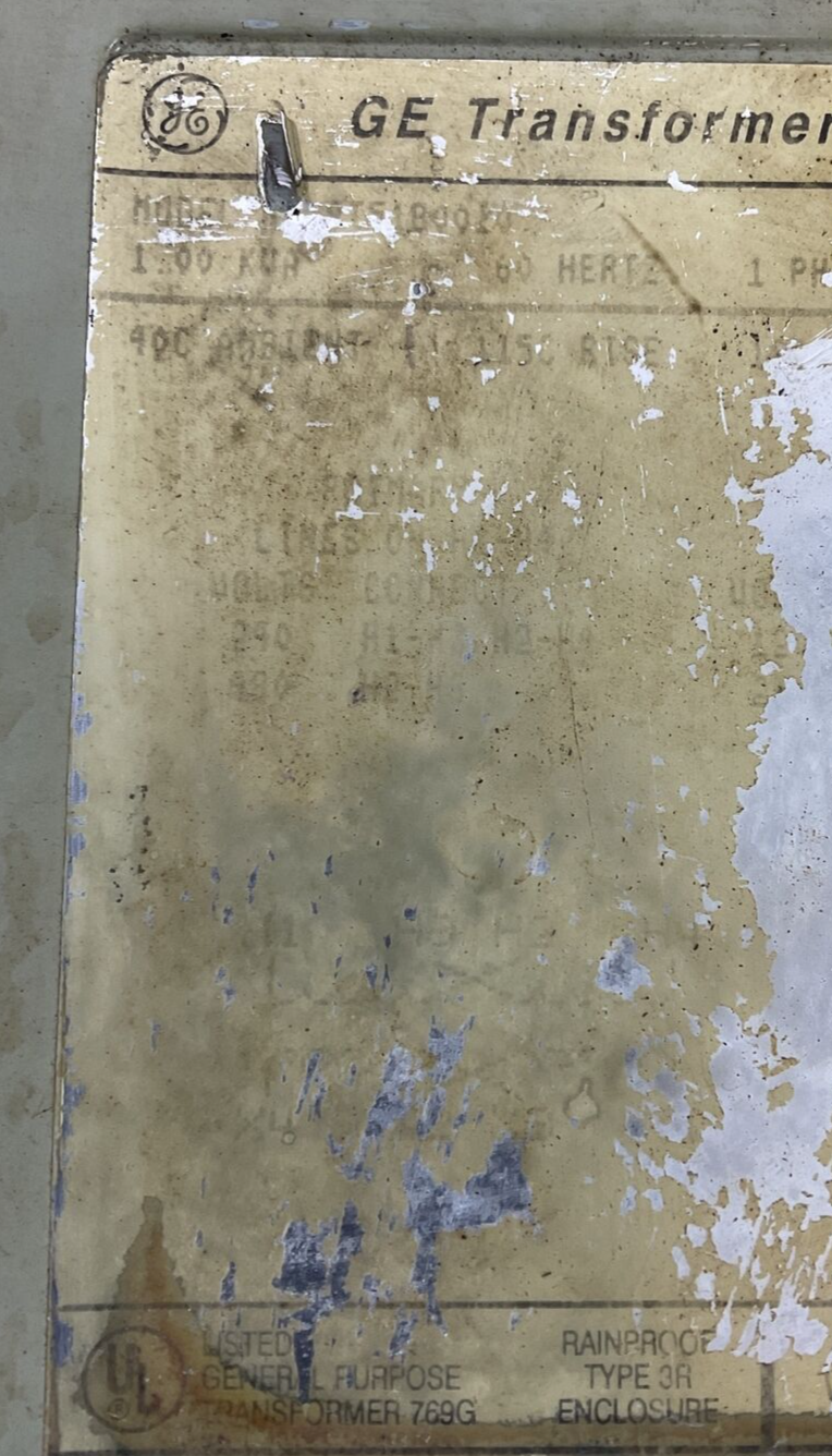 GENERAL ELECTRIC 9T51B TRANSFORMER RAINPROOF 1KVA 480VAC 1PH1