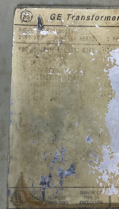 GENERAL ELECTRIC 9T51B TRANSFORMER RAINPROOF 1KVA 480VAC 1PH1