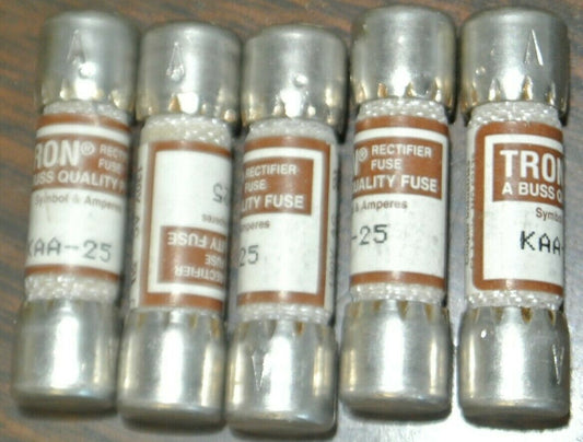 LOT of 5 / BUSSMANN / TRON KAA25 RECTIFIER FUSE / 25A / 130V / NEW SURPLUS0