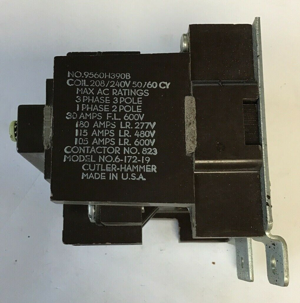 CUTLER HAMMER MAGNETIC A.C. CONTACTOR 9560H390 30A 208/240VAC 50-60CY 2POLE1