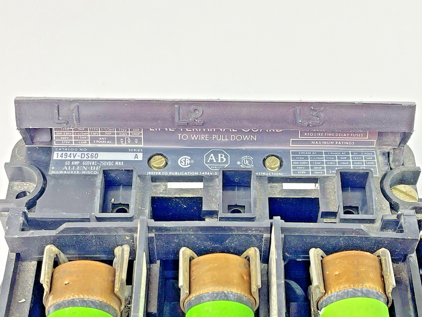 FUSETRON - FRS-R-45 (LOT OF 3) -600VAC 45A FUSES WITH ALLEN BRADLEY 1494V-DS60 A2