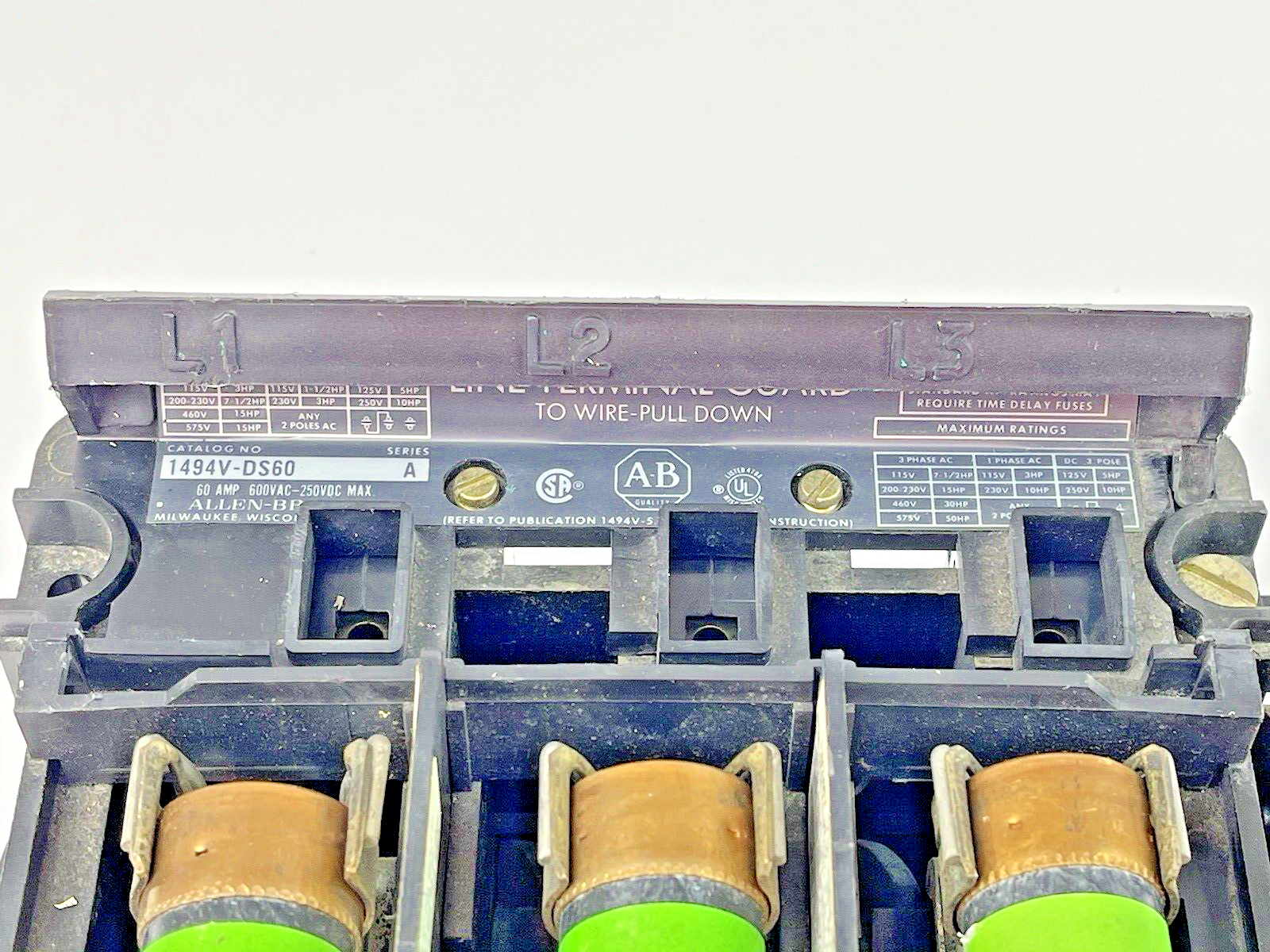 FUSETRON - FRS-R-45 (LOT OF 3) -600VAC 45A FUSES WITH ALLEN BRADLEY 1494V-DS60 A2