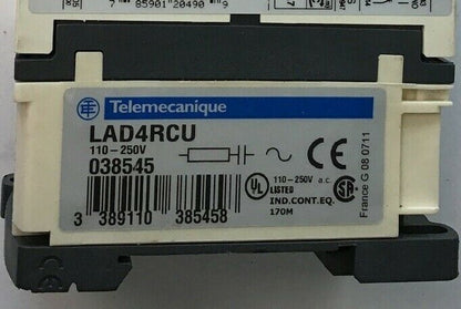 TELEMECANIQUE CAD50 CONTACTOR 10A 690V 6KV W/ LADT2 TIME DELAY 0.1-30S7
