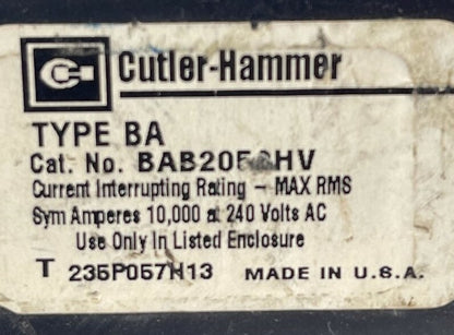 CUTLER HAMMER / WESTINGHOUSE BAB2050HV CIRCUIT BREAKER 50AMP 2POLE 240VAC1