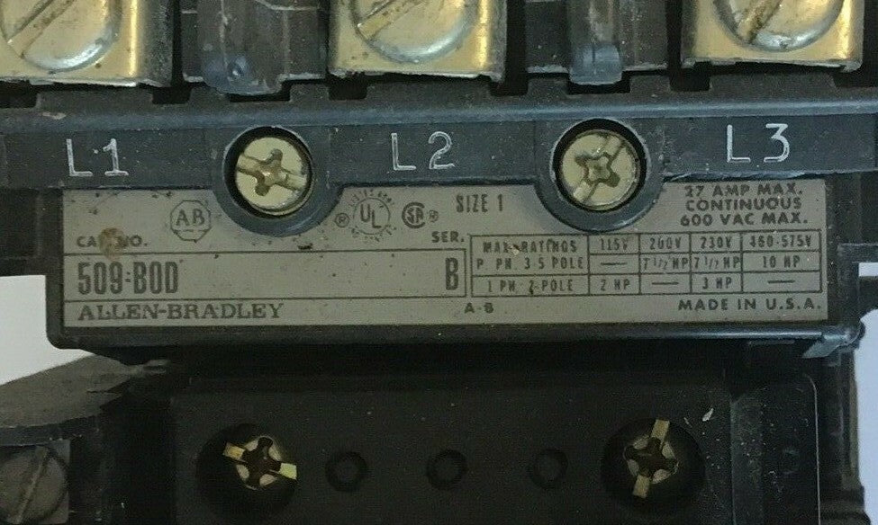 ALLEN BRADLEY 509-BOD STARTER SIZE 1 SER.B W/CB236 COIL W/O HEATER1