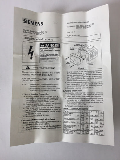 SIEMENS CQDA1 AUXILIARY SWITCH 250 VDC 60HZ 15 AMP (LOT OF 10)9