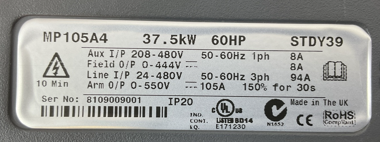 EMERSON MP105A4 DC DRIVE 37.5kW 60HP STDY391