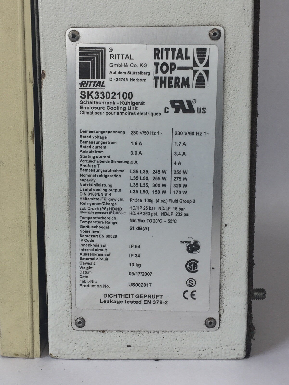 RITTAL SK3302100 ENCLOSURE COOLING UNIT 230V 60HZ 1
