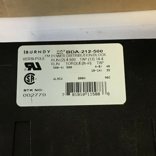 BURNDY BDA-212-500 POWER DISTRIBUTION BLOCK VERSI-POLE 2