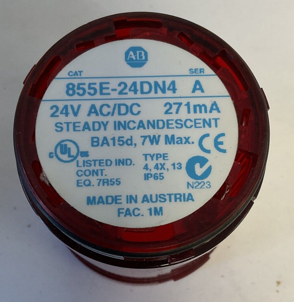 ALLEN BRADLEY 855E-24DN4 STEADY INCANDESCENT COVER SER.A 24VAC/DC 7W0