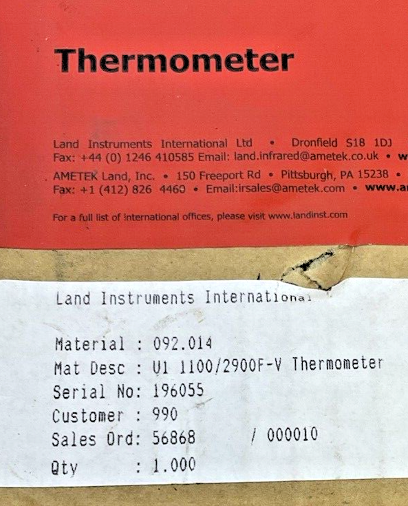 AMETEK / LAND 092.014 THERMOMETER U1 1100/2900F-V4