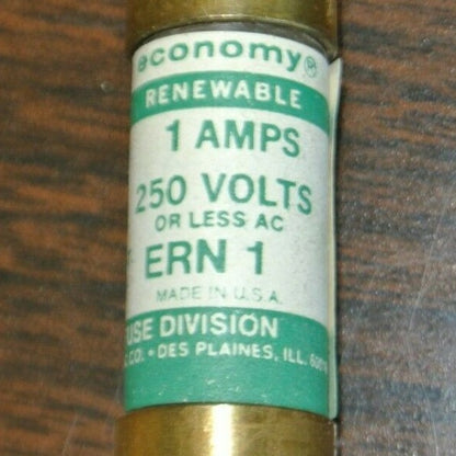 BOX of 10 / ECONOMY ERN1 RENEWABLE FUSE / 1A / 250V / NEW SURPLUS / ERN 11