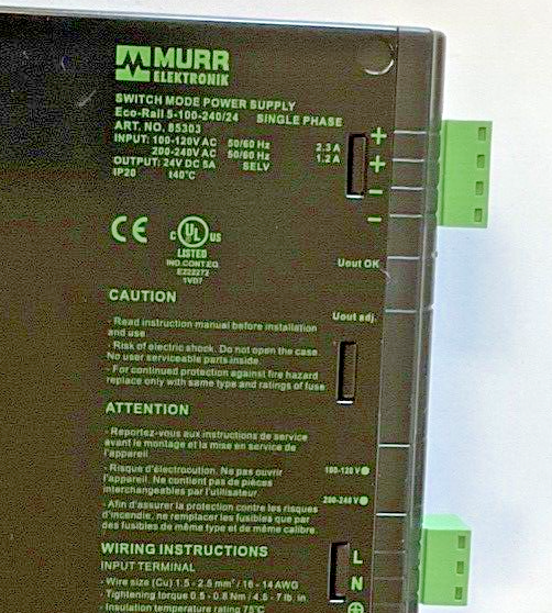 MURR ELEKTRONIK ECO-RAIL 5-100-240-24 SINGLE PHASE SWITCH MODE POWER SUPPLY 240V7