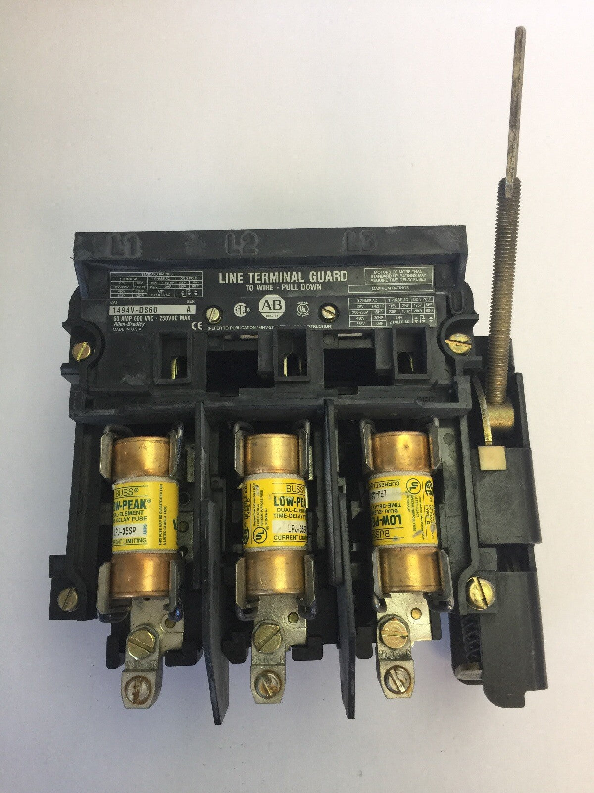 ALLEN BRADLEY 1494V-DS60 DISCONNECT SWITCH 60AMP 600VAC 50HP 250VDC 10HP SER A 0