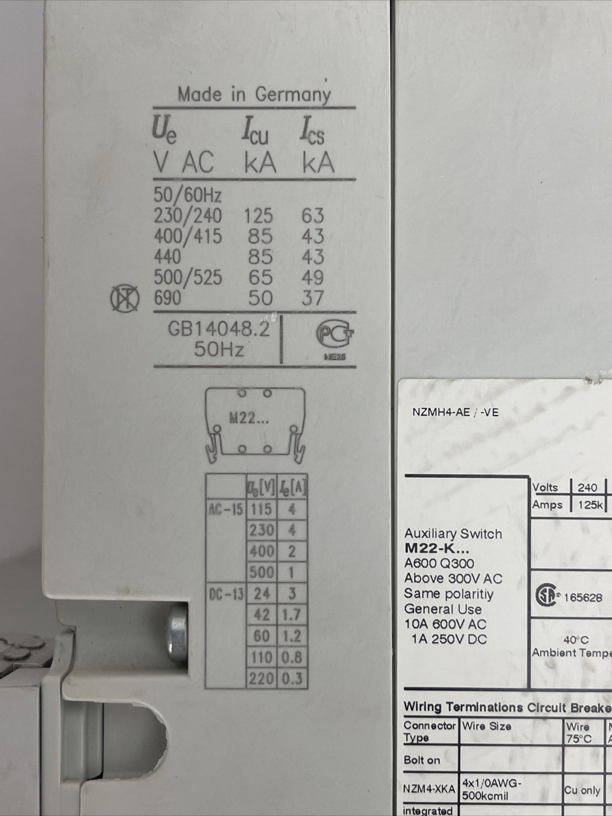 MOELLER NZM 4 CIRCUIT BREAKER 600VAC NZM H4-AE 800-NA 800A NZM4-XUHIV20 24VDC7