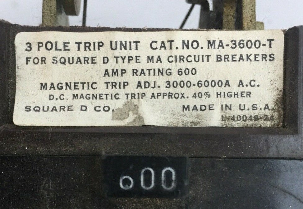 SQUARE D MA-3600-T 3POLE TRIP UNIT 600AMP FOR SQUARE D TYPE MA CIRCUIT BREAKER1