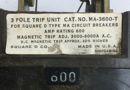 SQUARE D MA-3600-T 3POLE TRIP UNIT 600AMP FOR SQUARE D TYPE MA CIRCUIT BREAKER1