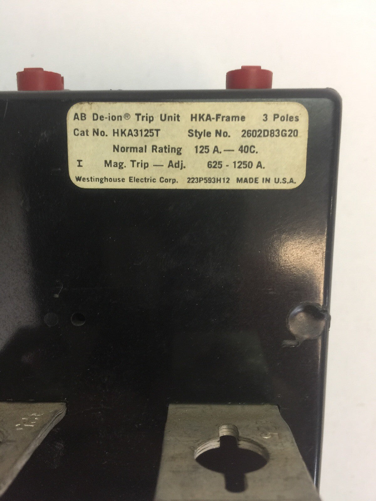WESTINGHOUSE HKA3125T 125A TRIP UNIT 3POLE MAG TRIP-ADJ 625-1250A1
